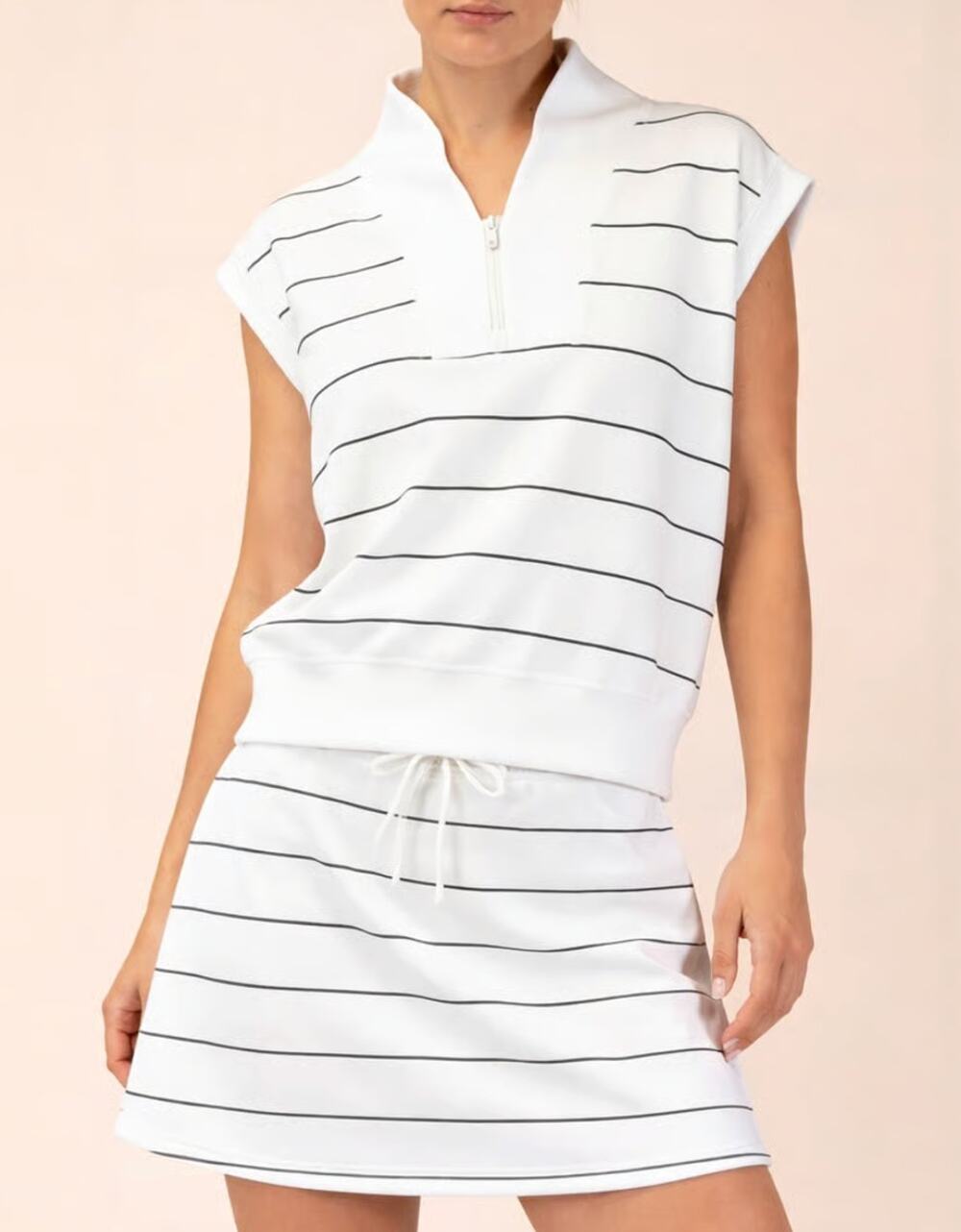 Rae Mode Matching Set Womens S Striped Half Zip Pullover Skort Shorts